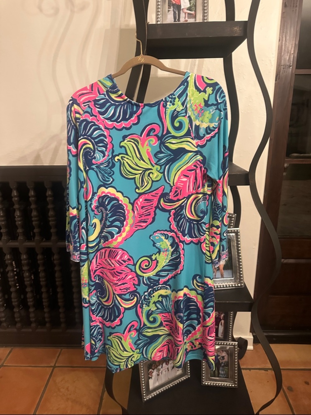 Vintage Lilly Pulitzer Turquoise Multicolor Paisley-Print Long Sleeve Dress
